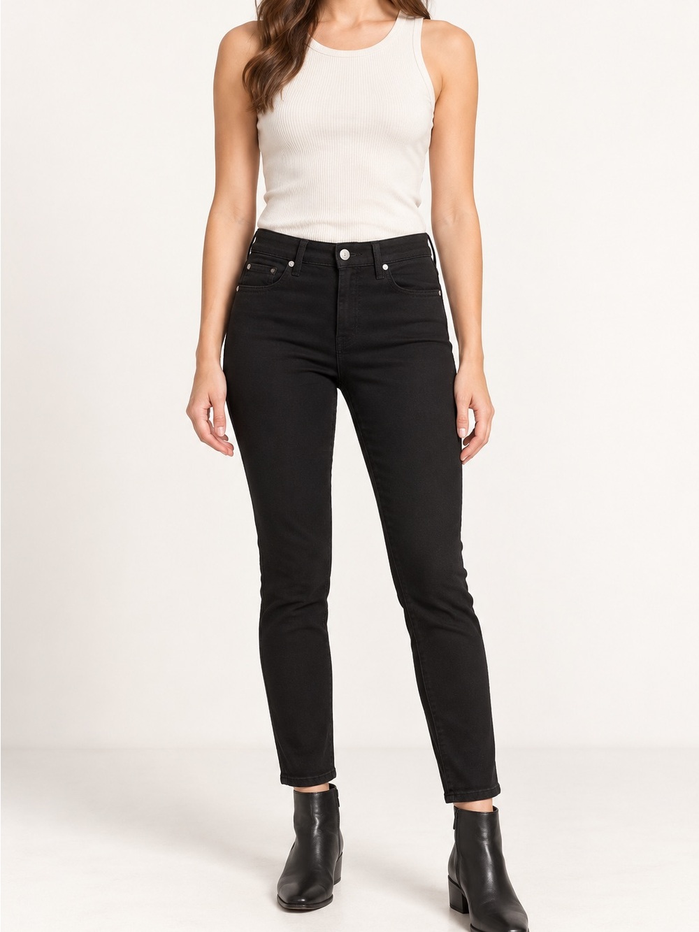 7 For All Mankind Kimmie Crop Skinny Jeans Rich Black Size 28